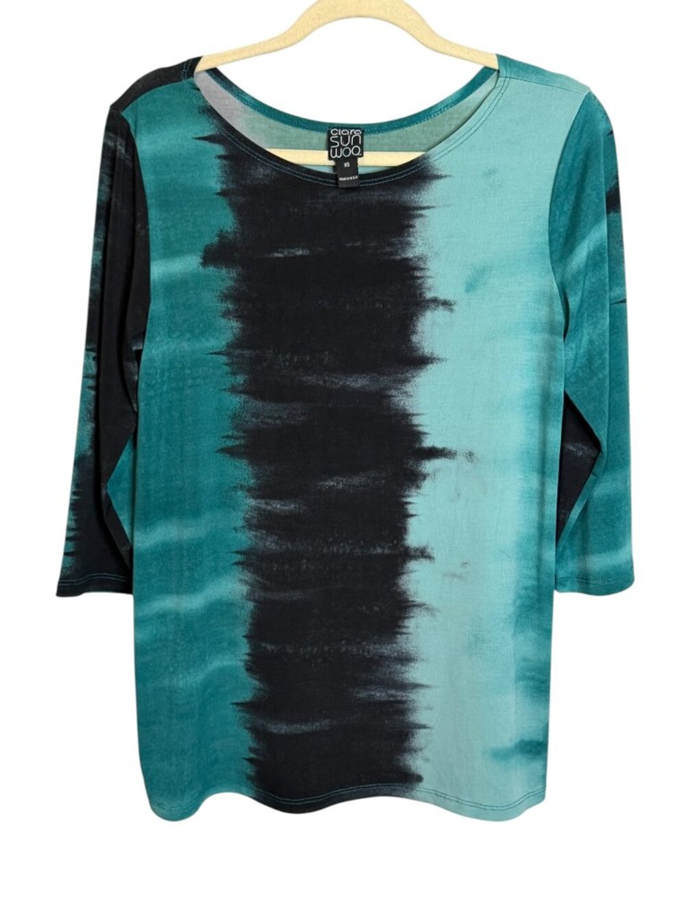 Clara Sun Woo Blouse Women's XS Colorblock Oversized‎ Hombre Green Black